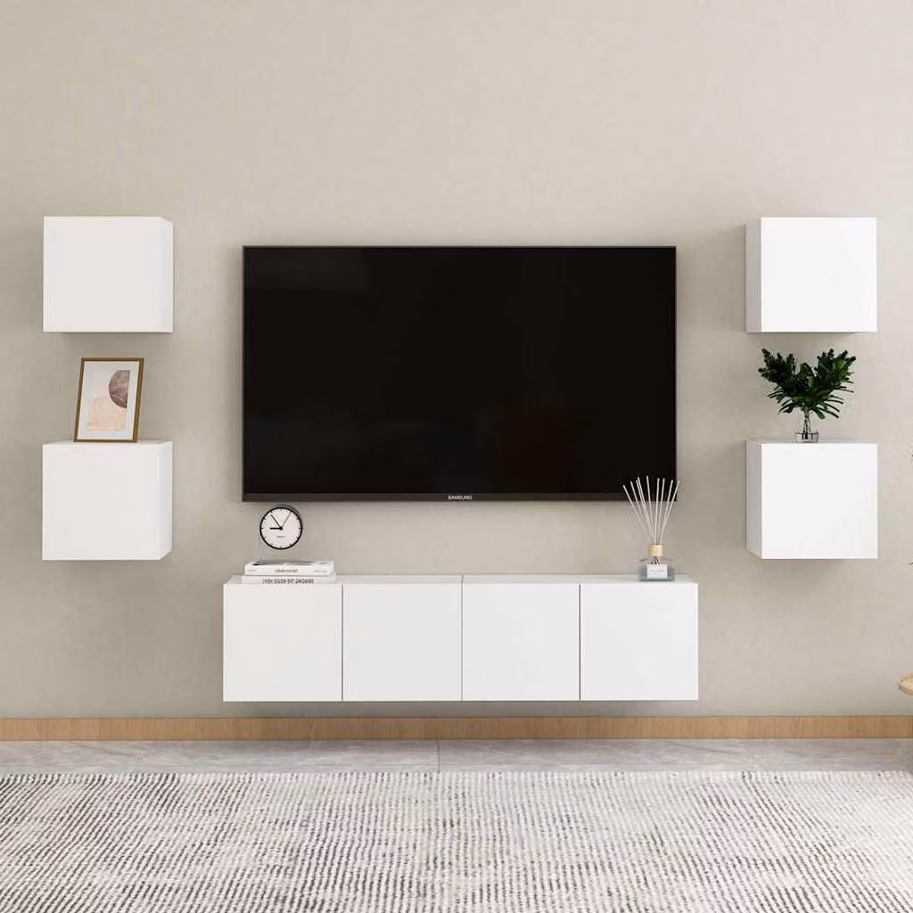 vidaXL Set di Mobili Porta TV 6 pezzi Bianco in Legno e MDF per Soggiorno