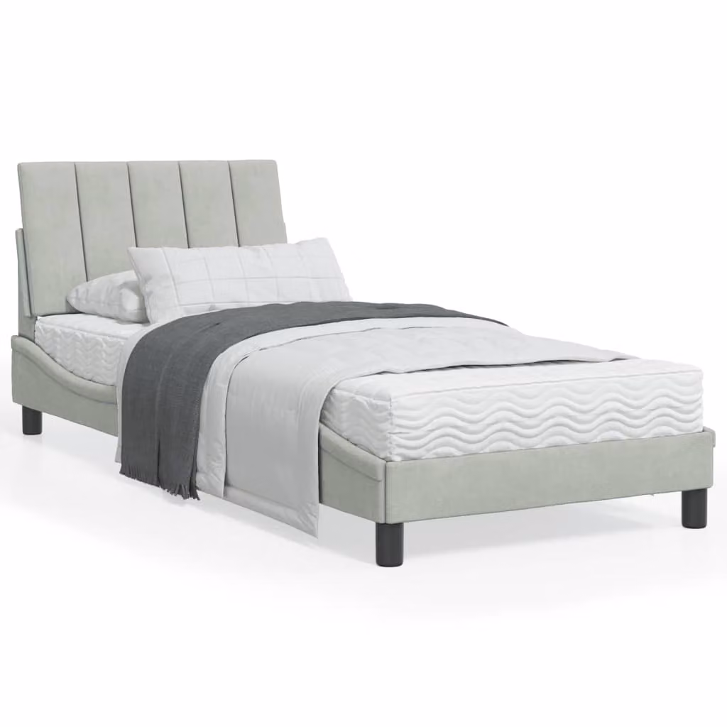 Letto con Materasso Hanko vidaXL in Velluto Grigio Chiaro, L/P: 90 x 200 cm