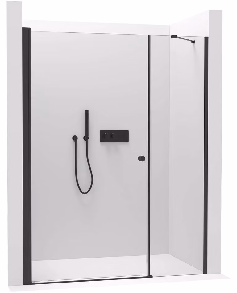 Porta doccia a battente Antelo con parte fissa, sinistra/destra - 6 mm - vetro trasparente opaco nero - 140(100+40)x190 cm