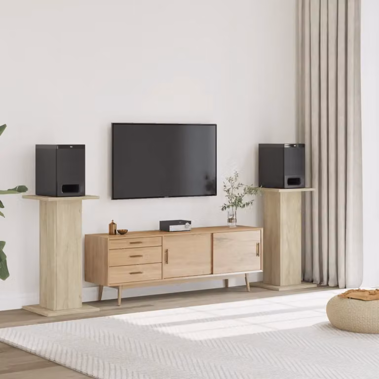 Set di 2 supporti per altoparlanti vidaXL in multistrato color rovere, L/P/H: 30 x 30 x 80 cm
