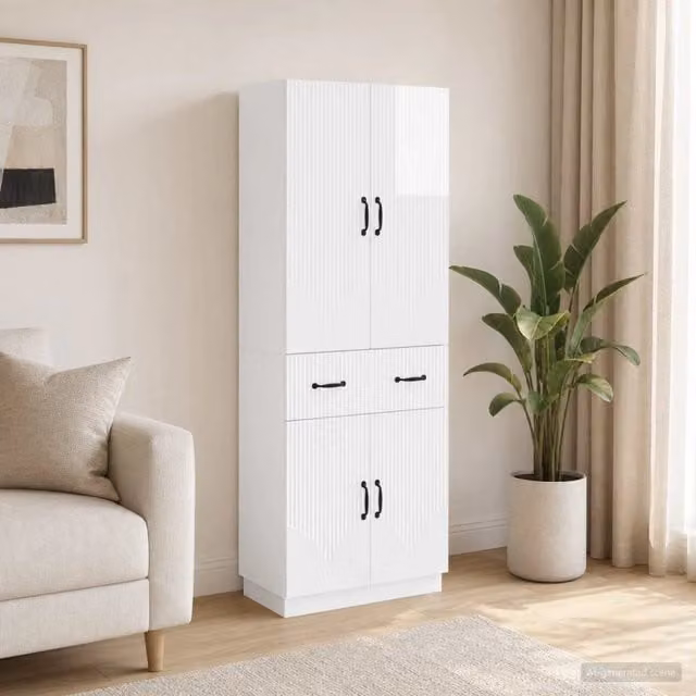 Set di 2 armadi moderni vidaXL in MDF bianco lucido con ante a battente e cassetti interni
