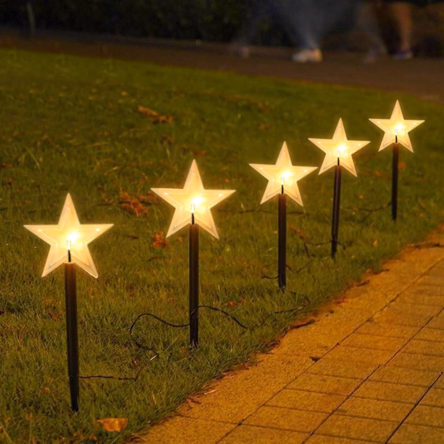 Luci da giardino a LED, set da 10, a forma di stella, grado di protezione IP65, alimentate a batteria, con timer, altezza 36 cm