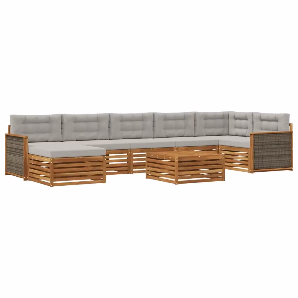Set di divani da esterno vidaXL a forma di L composto da 8 pezzi in legno di acacia con cuscini, colore marrone e grigio chiaro – 2