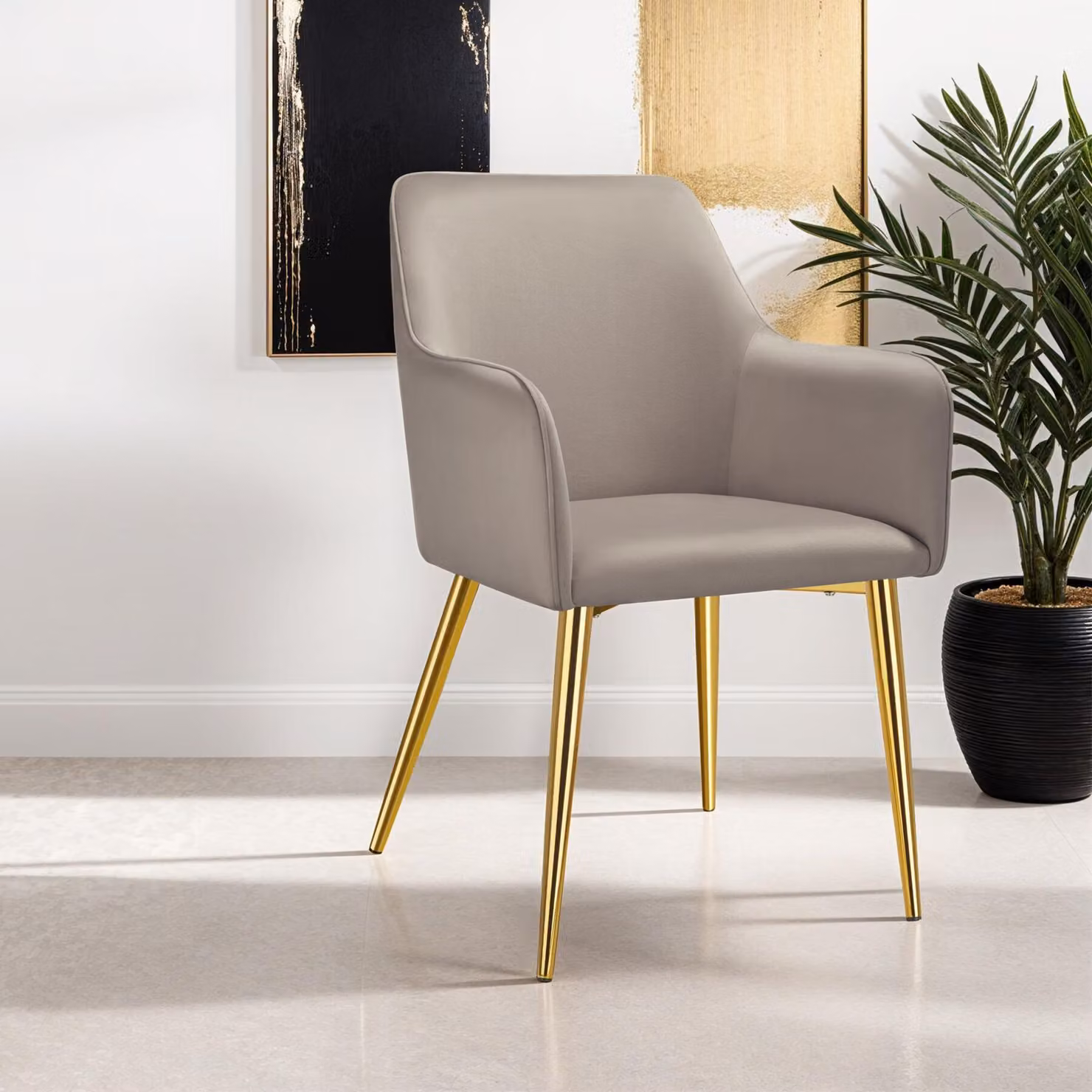 Set di 2 poltrone Avane TecTake GmbH in velluto beige e grigio con design scandinavo per soggiorno o sala da pranzo, L: 63,5 cm, P: 55,0 cm, H: 86,5 cm – 1