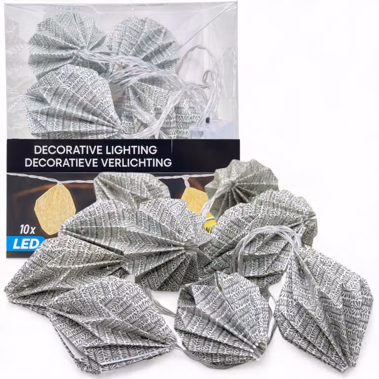 Catena luminosa boho-chic con 10 LED a luce calda, timer integrato, alimentazione a batteria, stile origami