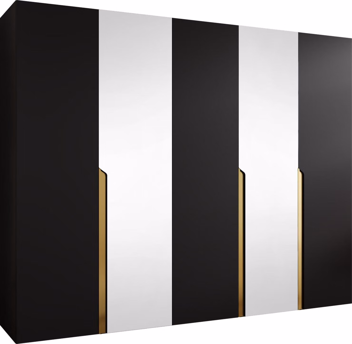 MIRJAN24 Armadio Mila 2 250 con specchio, camera da letto, armadio, con cinque ante a battente e tre aste appendiabiti, moderno, armadio guardaroba (colore: nero + oro)