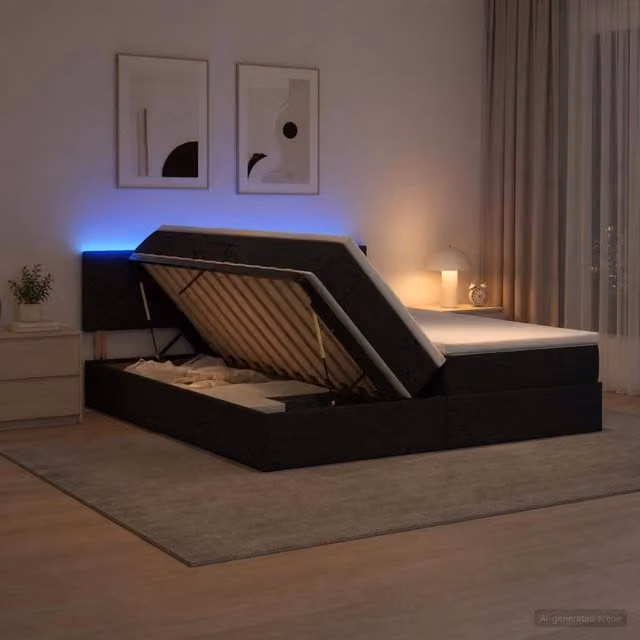 Letto con contenitore vidaXL in tessuto nero con illuminazione LED e porta USB, L/P: 200 x 200 cm – 1