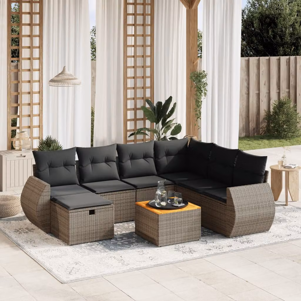 Set Divano da Giardino 8 pz vidaXL in Polyrattan Grigio con Cuscini e Tavolino – 1