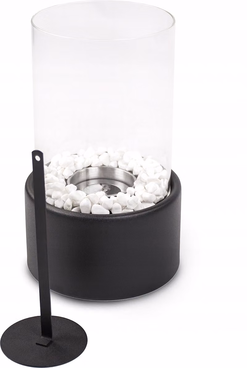 Camino A Bioetanolo Nero 26,5 x 16 cm Con Vetro Temperato E Pietre Decorative Senza Fumo E Cenere
