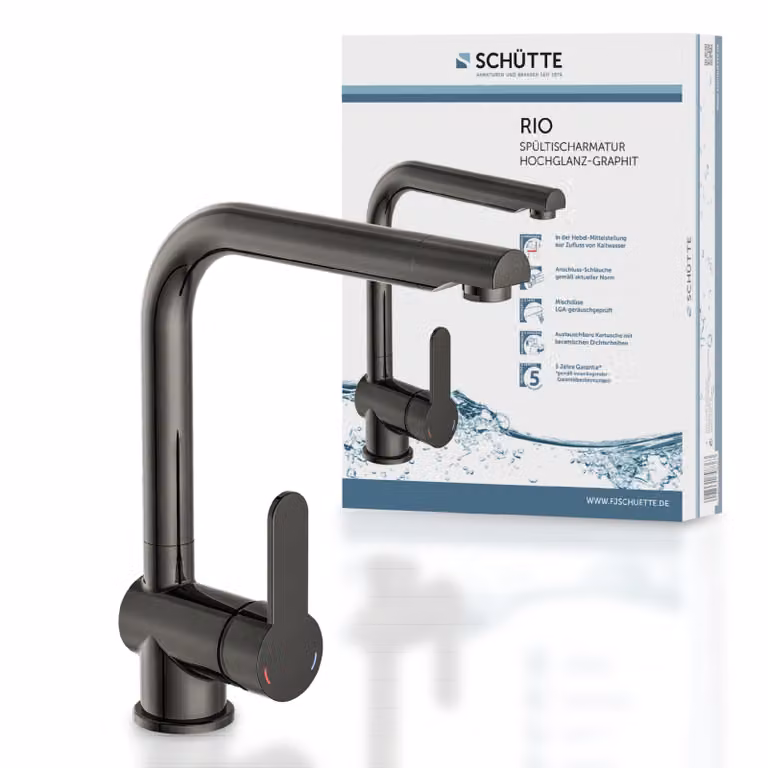 Miscelatore da cucina SCHÜTTE RIO, miscelatore da cucina con funzione di risparmio energetico, miscelatore da cucina girevole a 360°, grafite lucido