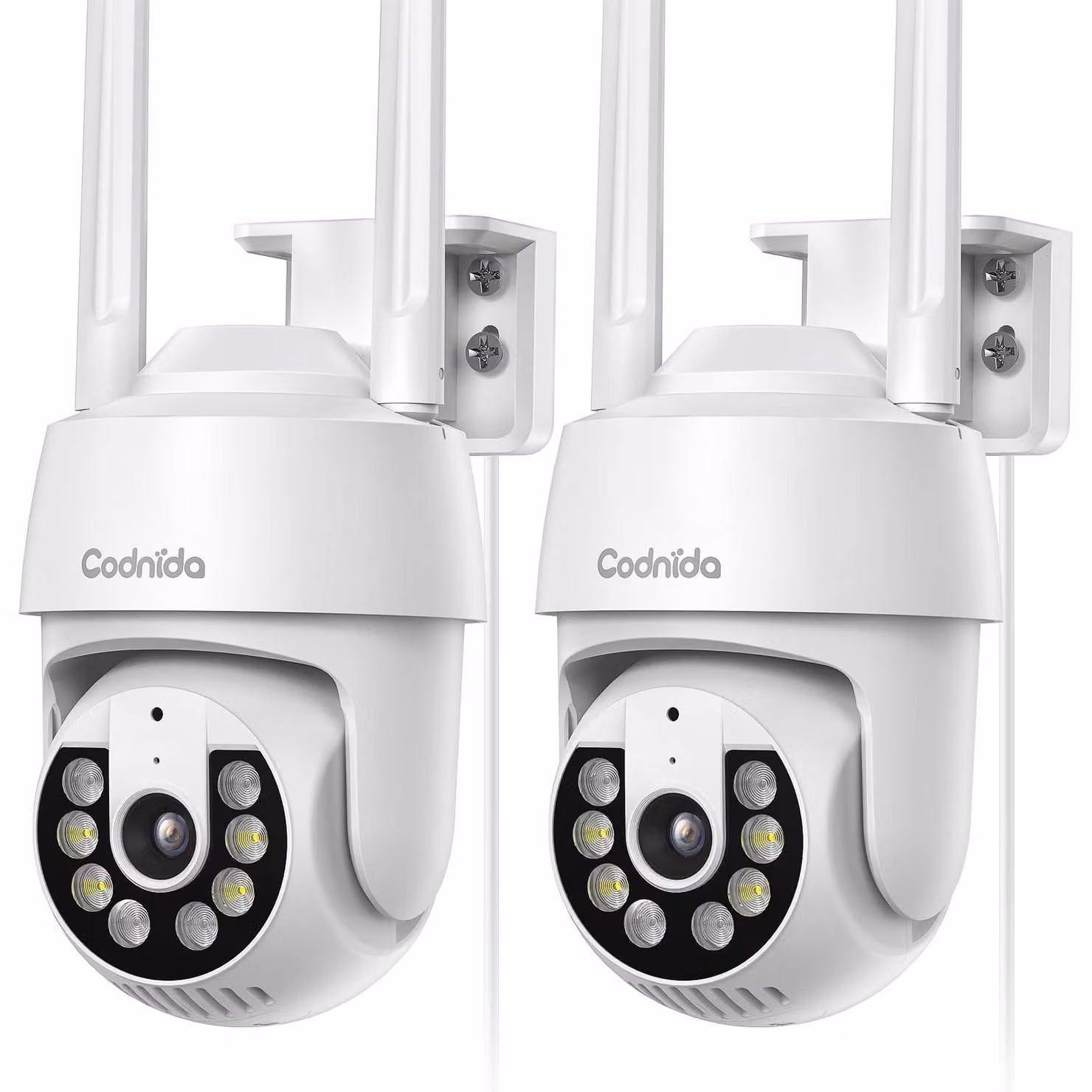 Telecamera di sicurezza esterna - 2 unità - Colore bianco - Risoluzione 3 MP - Funzione PTZ a 360 gradi - Visione notturna a colori