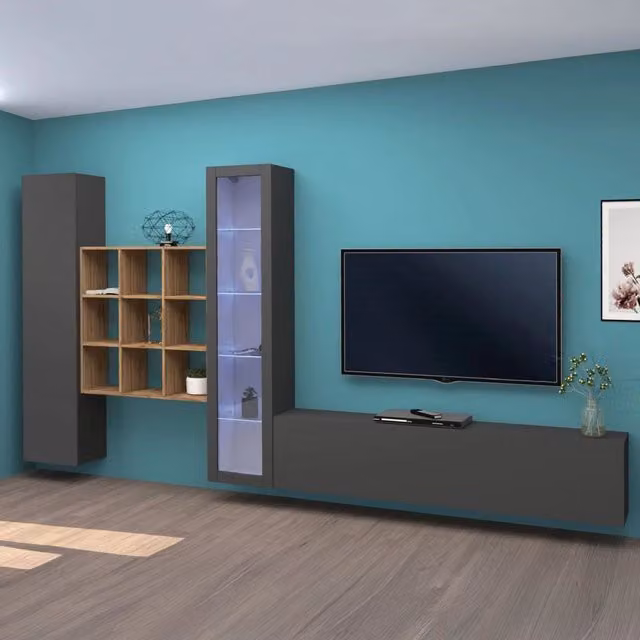 Parete Attrezzata Modulabile Emilio DMORA Nero Antracite L/P/H: 310 x 30 x 180 cm – 1