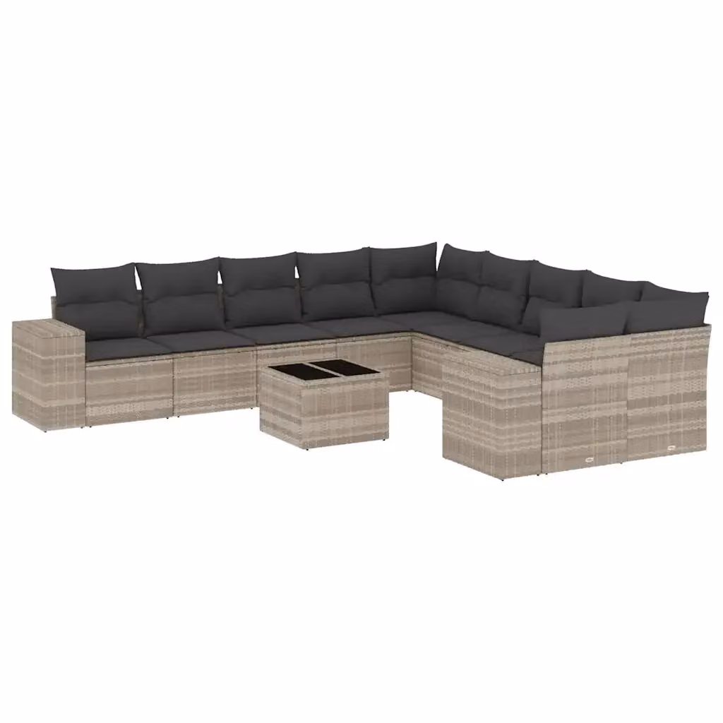 vidaXL Set Divani da Giardino 11 pz con Cuscini e Tavolino, Design Moderno a Forma di U, Colore Grigio – 2