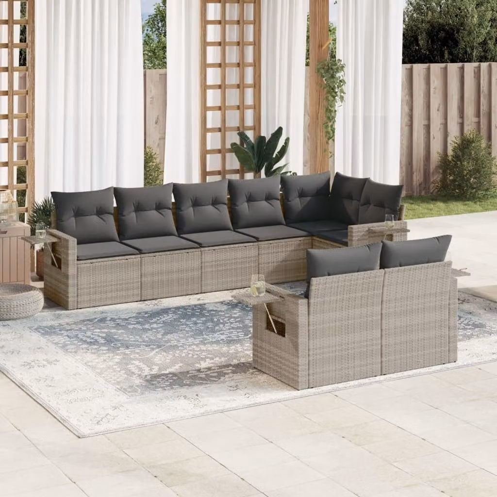 vidaXL Set Divano da Giardino 8pz in Polyrattan Grigio con Cuscini e Tavolino – 1