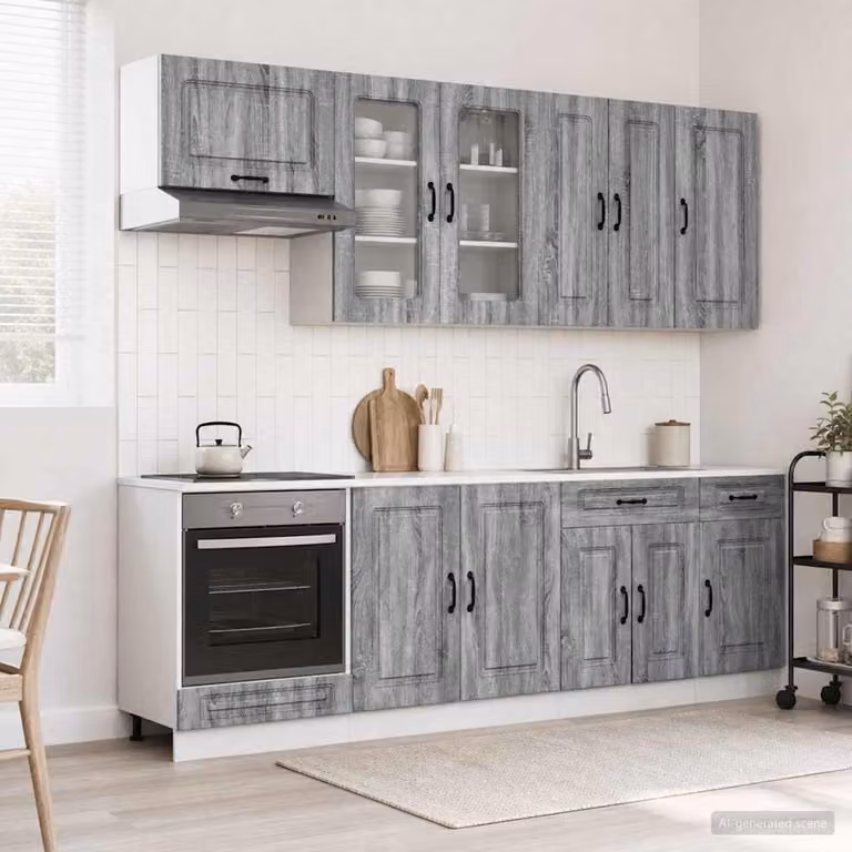 vidaXL Unità Cucina Moderna KALMAR 8 Pezzi in Legno Ingegnerizzato Grigio Sonoma