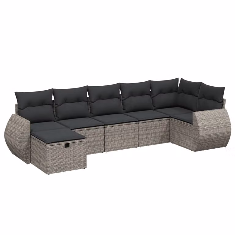 Set Divani da Giardino 7 pz con Cuscini Grigio in Polyrattan