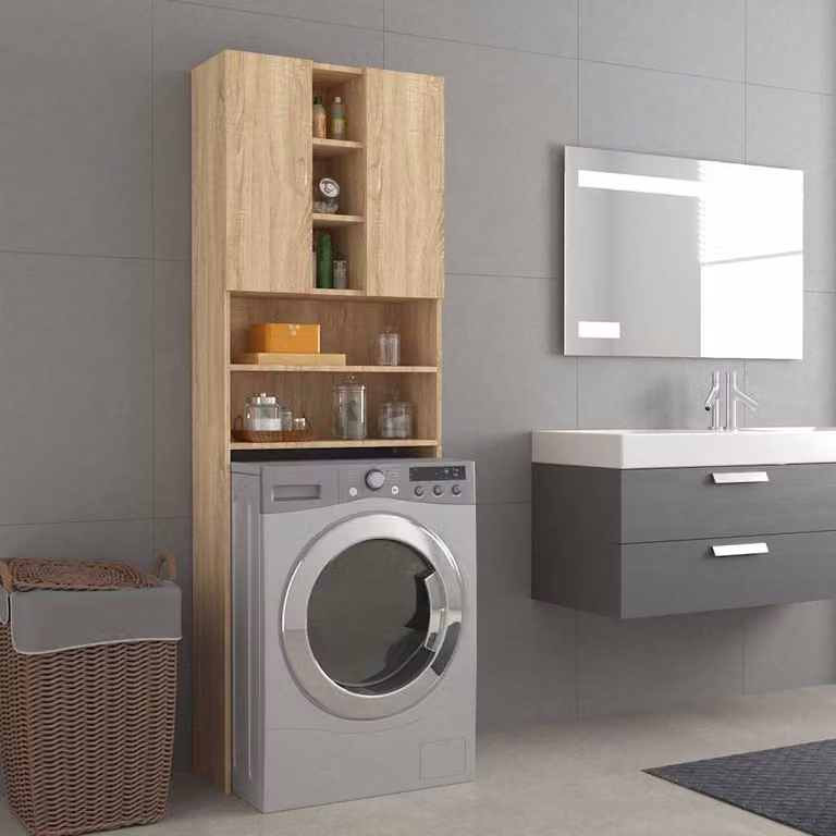 Mobile per lavatrice vidaXL in legno Rovere Sonoma, colore marrone, L: 64 cm, P: 25,5 cm, H: 190 cm