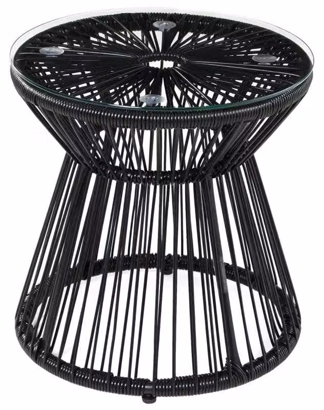 Tavolino in rattan – Tavolo da giardino in vetro per esterni | Colore: Nero | Dimensioni: 40x40x42 cm