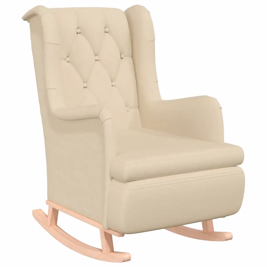 Poltrona a dondolo con braccioli vidaXL in tessuto beige e legno di Hevea – 2
