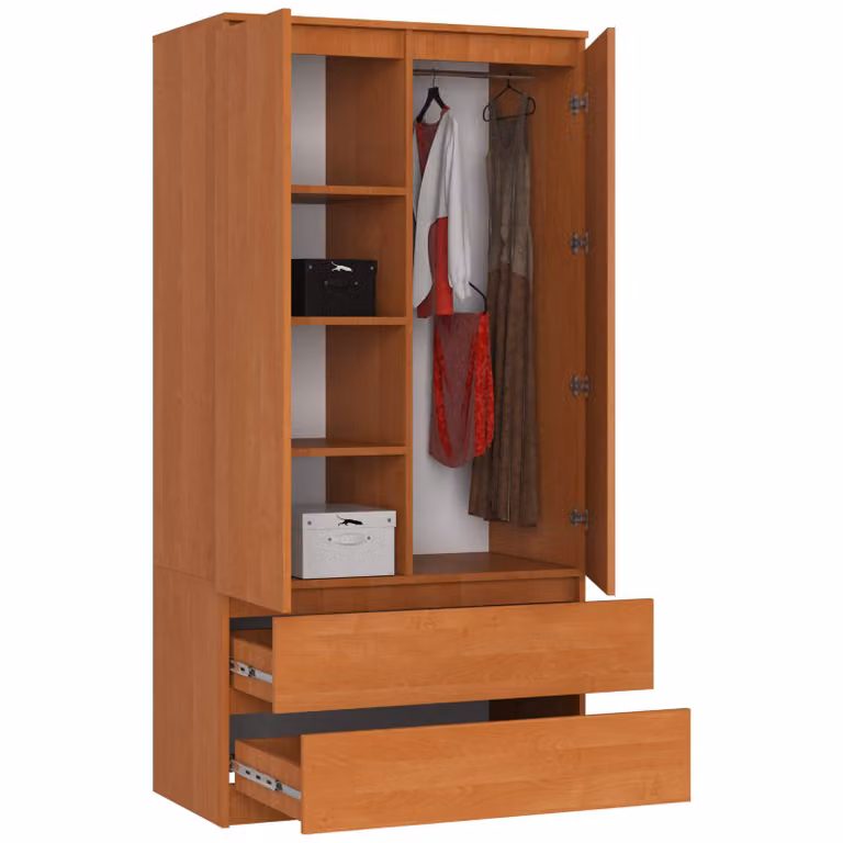 Armadio S90 da 90 cm, guardaroba a 2 ante e 2 cassetti, altezza 180 cm, CLP