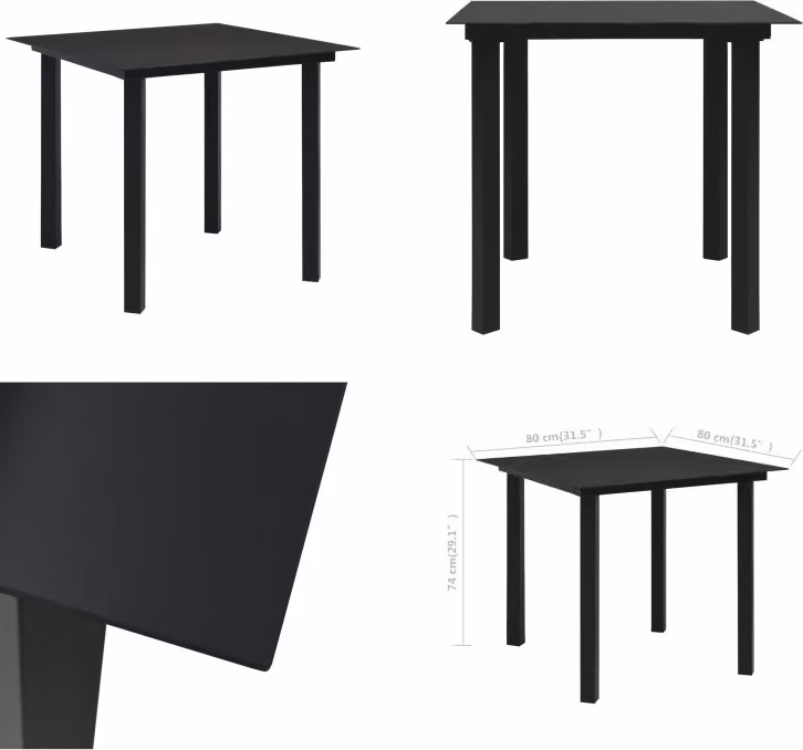 vidaXL Tavolo da pranzo da giardino nero 80x80x74 cm in acciaio e vetro - Tavolo da giardino - Tavoli da giardino - Tavolo da esterno - Tavoli da esterno