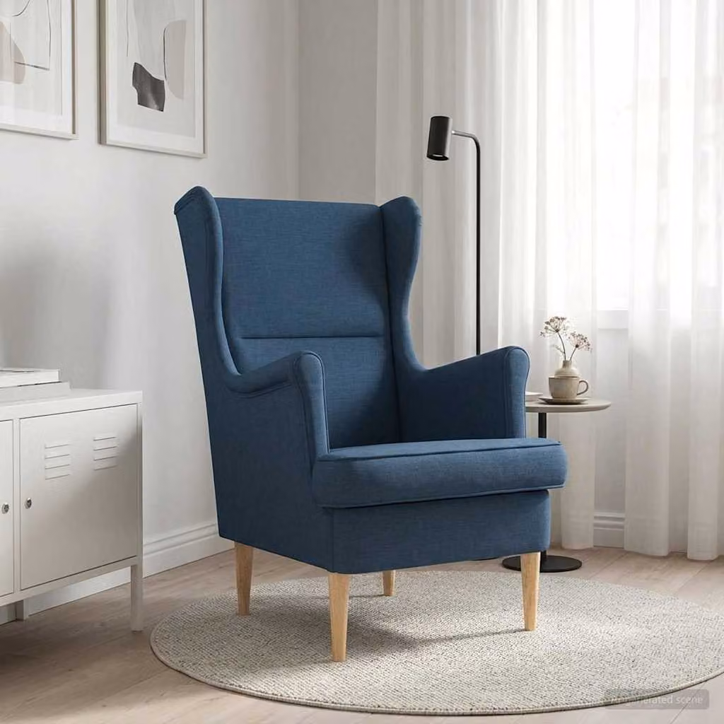 Poltrona moderna vidaXL in tessuto blu con braccioli e imbottitura in schiuma
