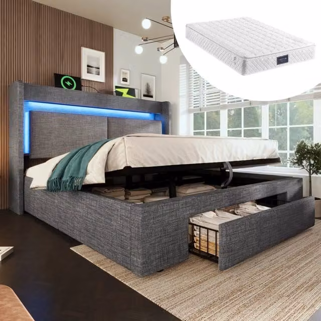 letto imbottito lino grigio 160x200 cm