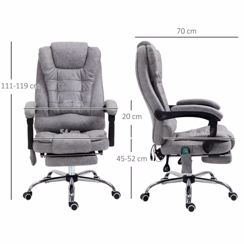 Sedia da ufficio ergonomica WISHDOR in microfibra grigia con massaggio, funzione riscaldante, poggiatesta e poggiapiedi – 2