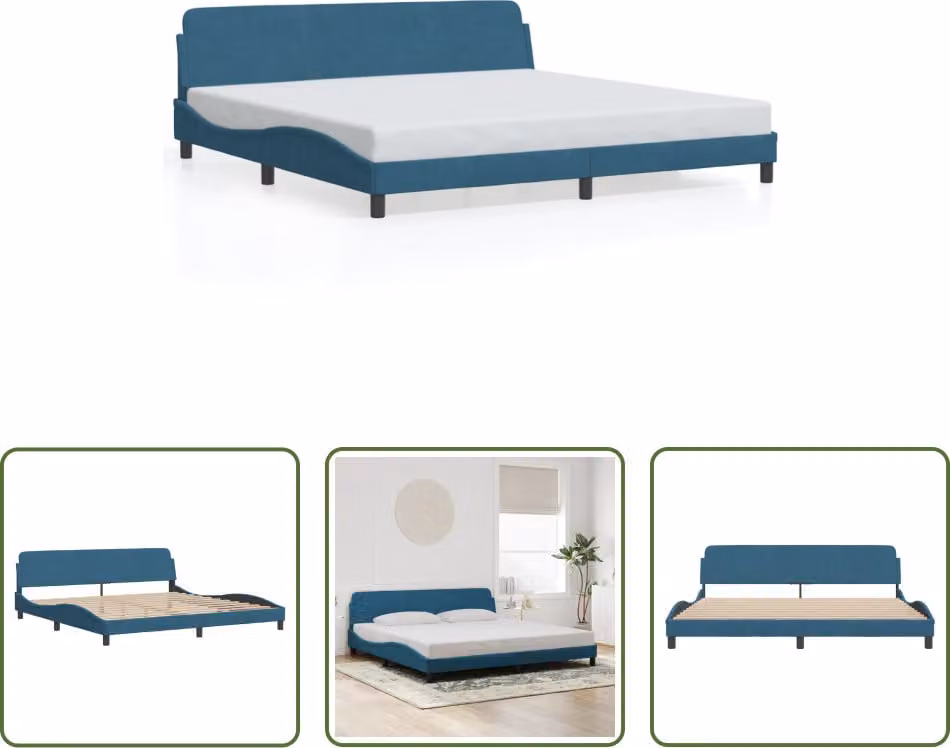 The Living Store Struttura letto con testiera blu 200x200 cm in velluto
