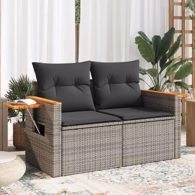Divano da Giardino con Cuscini 2 Posti-Sofa da Giardino-Divano da esterno Grigio in Polyrattan 117379