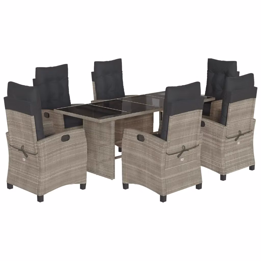Set da pranzo da giardino vidaXL in polyrattan e vetro con 7 pezzi, colore grigio antracite – 2