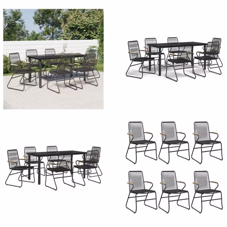 vidaXL set da pranzo da giardino 7 pezzi in PVC rattan nero - Set da pranzo da giardino - Set da pranzo da giardino - Set da pranzo da esterno - Set da pranzo da terrazza