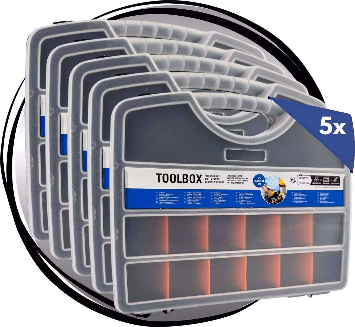 5x scatole di assortimento 25 scomparti | Scatola di smistamento per minuteria