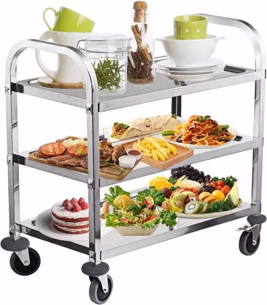 Trolley in acciaio inossidabile - 3 piani - ripostiglio auto/ cucina - ripiano multifunzionale di archiviazione