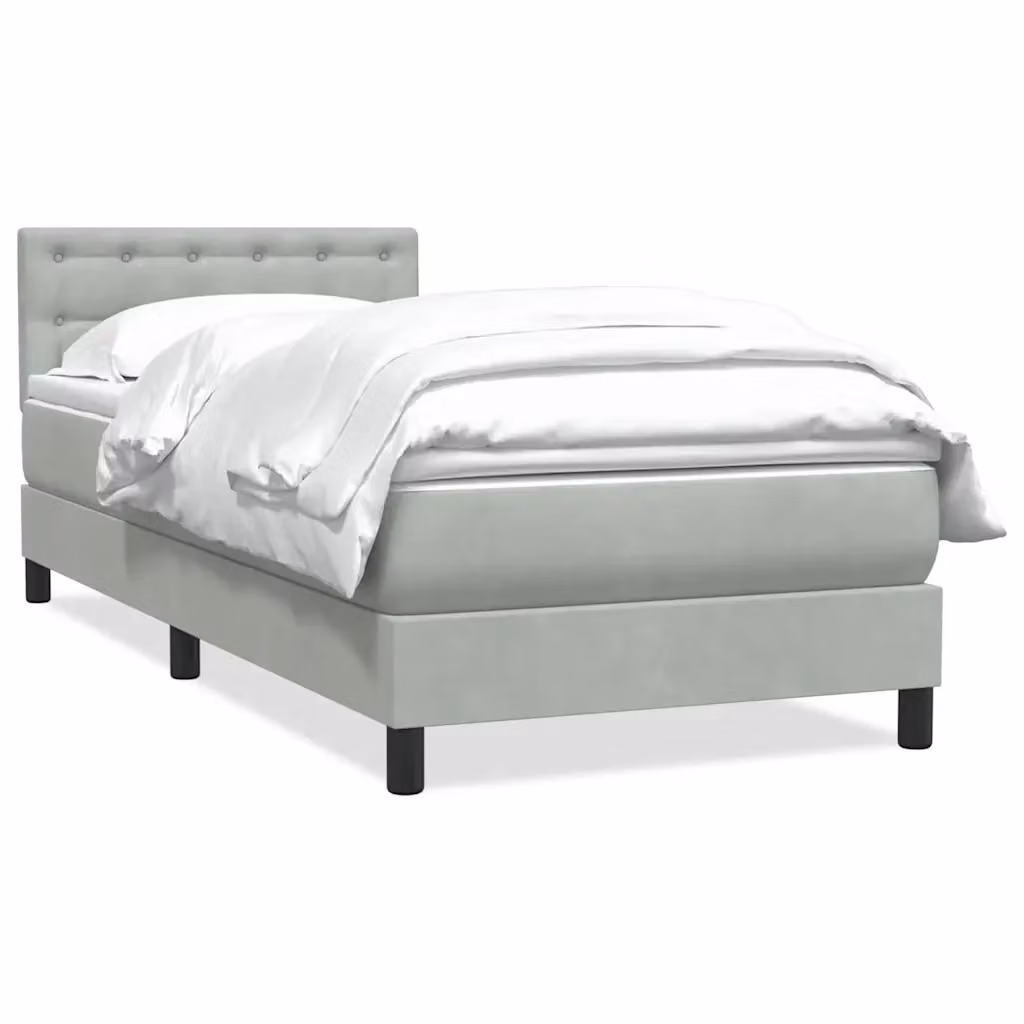Letto con Giroletto a Molle e Materasso Ibrido vidaXL in Velluto Grigio e Bianco L/P/H: 90 x 223 x 88 cm – 2