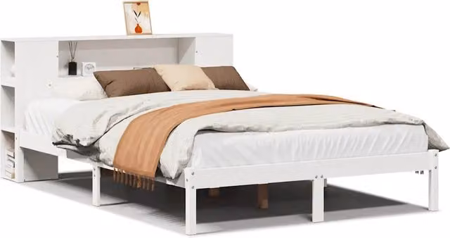 Letto matrimoniale | Letto per adulti | Letto Libreria senza Materasso Bianco 160x200 cm Legno di Pino