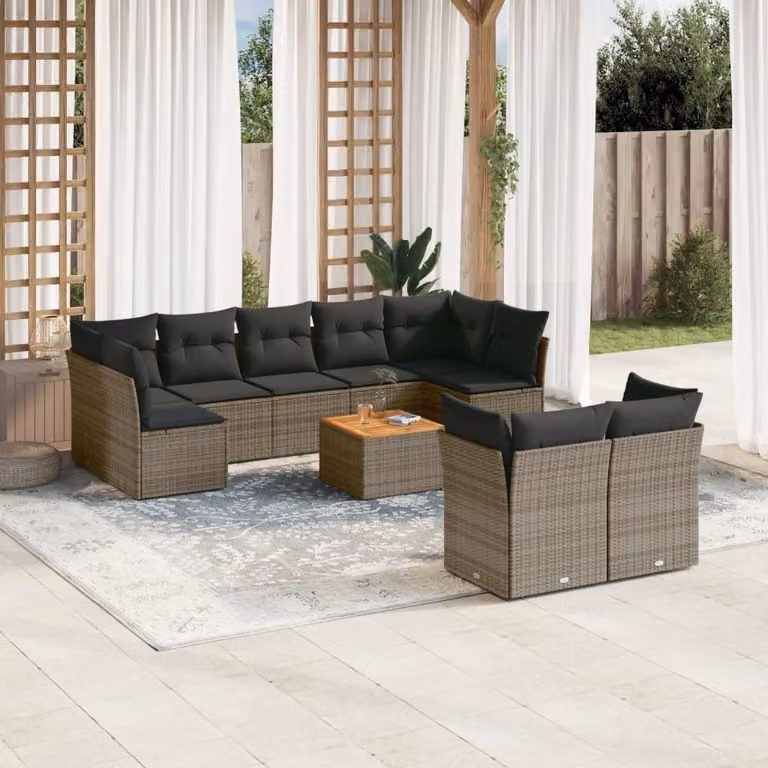 Maison Exclusive - Set Divano da Giardino 10 pz con Cuscini Grigio in Polyrattan
