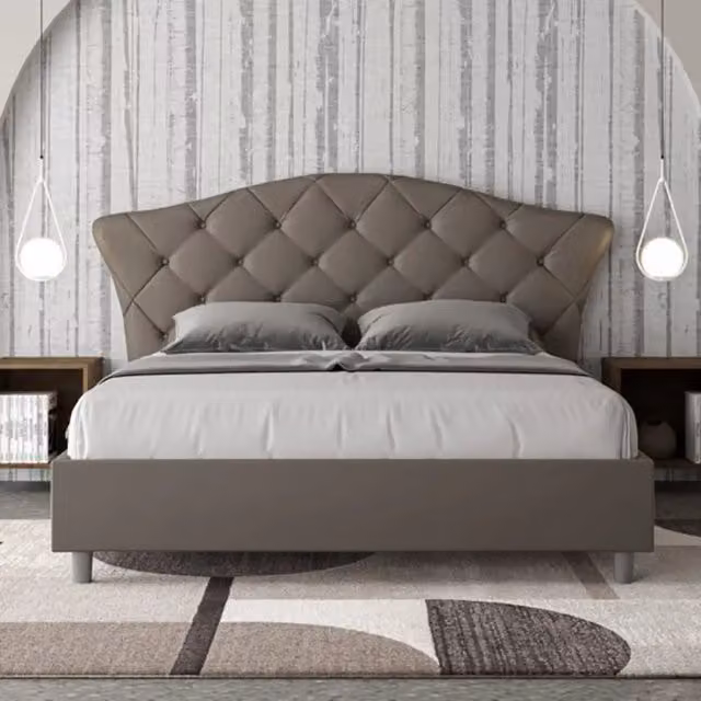 Letto matrimoniale senza rete imbottito 160x200 similpelle cappuccino Langre