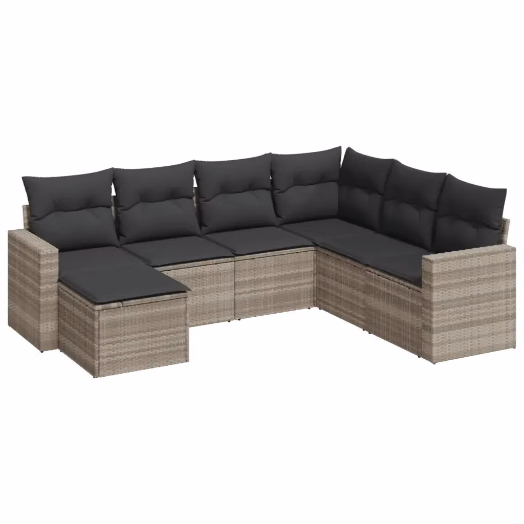 Set di Divani da Giardino VIDAXL in Polyrattan con Cuscini, Design Moderno a L, Grigio Chiaro, 7 Pezzi – 2