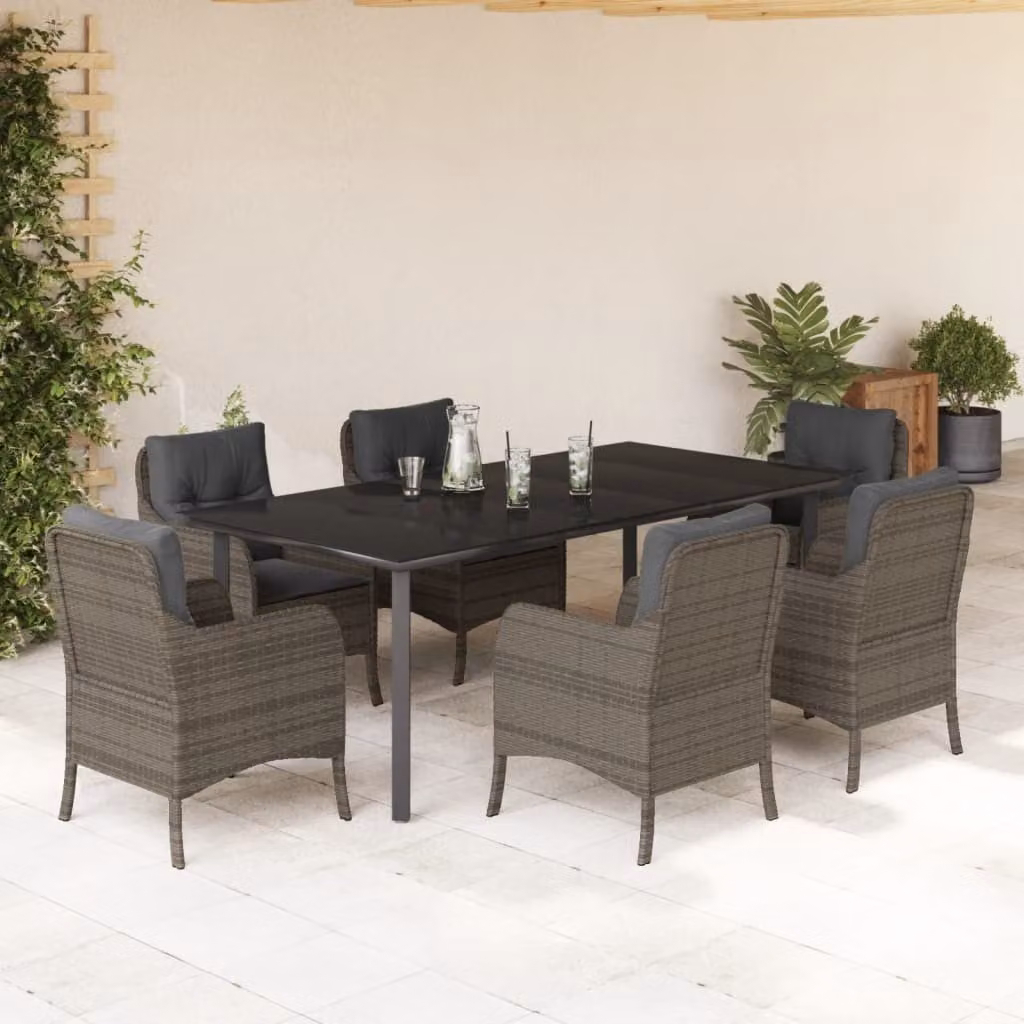 Maison Exclusive - Set da Pranzo da Giardino 7 pz con Cuscini in Polyrattan Grigio