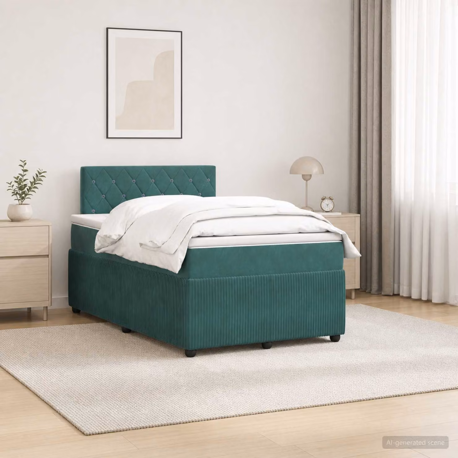Letto box spring vidaXL con materasso in velluto verde, L/P: 120 x 200 cm