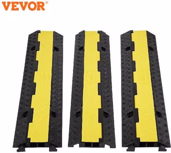 Set di 4 coperture elettriche per cavi con 2 canali di protezione in gomma, nero e giallo, L: 101 cm, P: 24,5 cm, H: 5 cm