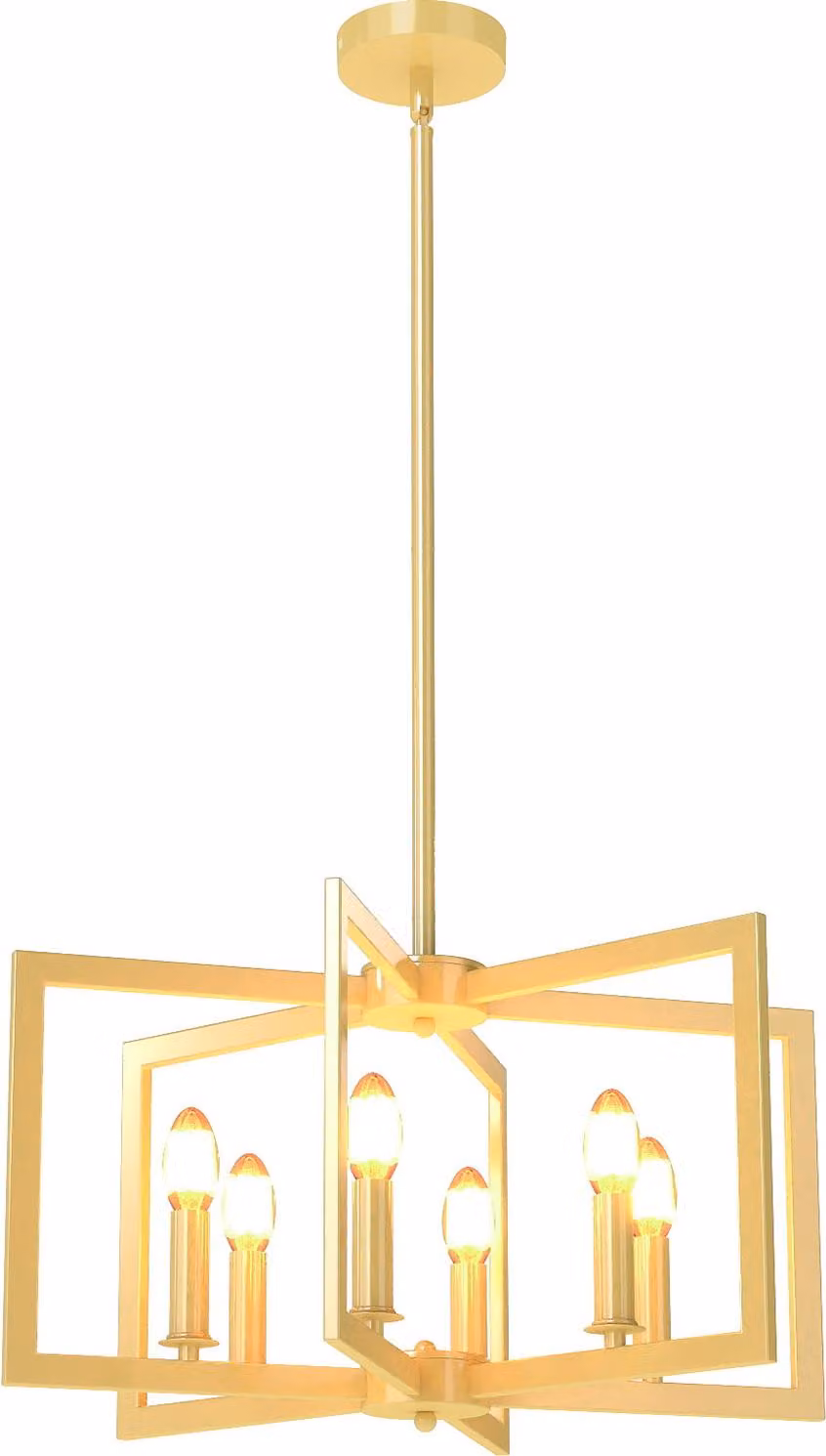 COSTWAY Lampadario a 6 luci, lampada a sospensione industriale con altezza regolabile da 67 a 157 cm, lampada a sospensione in metallo ottone
