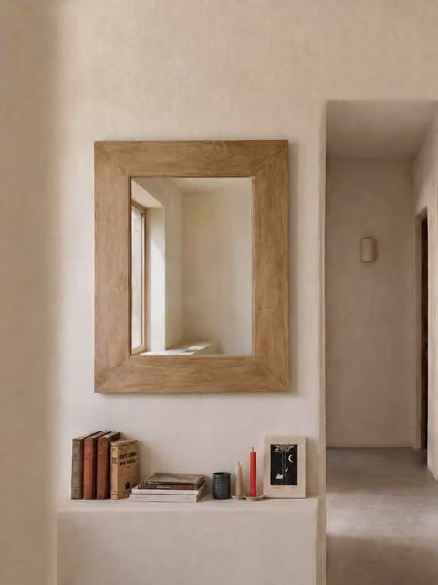 Specchio rettangolare in legno naturale stile rustico marrone Kenay Home L: 90,1 cm, H: 70,5 cm