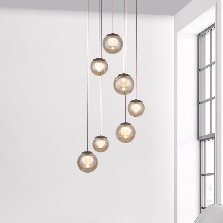 PURE Lampada LED a sospensione Popup, bronzo/ambra, Ø 40 cm, 7 luci dimmerabile, Bronzo / Ottone antico, Soggiorno / Sala da pranzo, Alluminio