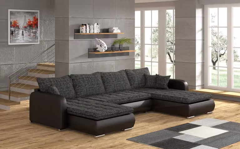Design Ecksofa U-Form Bettfunktion Couch Leder Sofa Wohnlandschaft