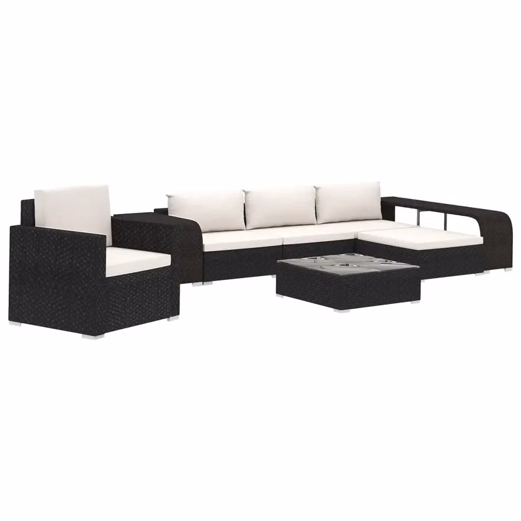 Set da giardino moderno vidaXL composto da 8 pezzi con divano a L, tavolino da caffè, pouf e cuscini in bianco e nero – 2