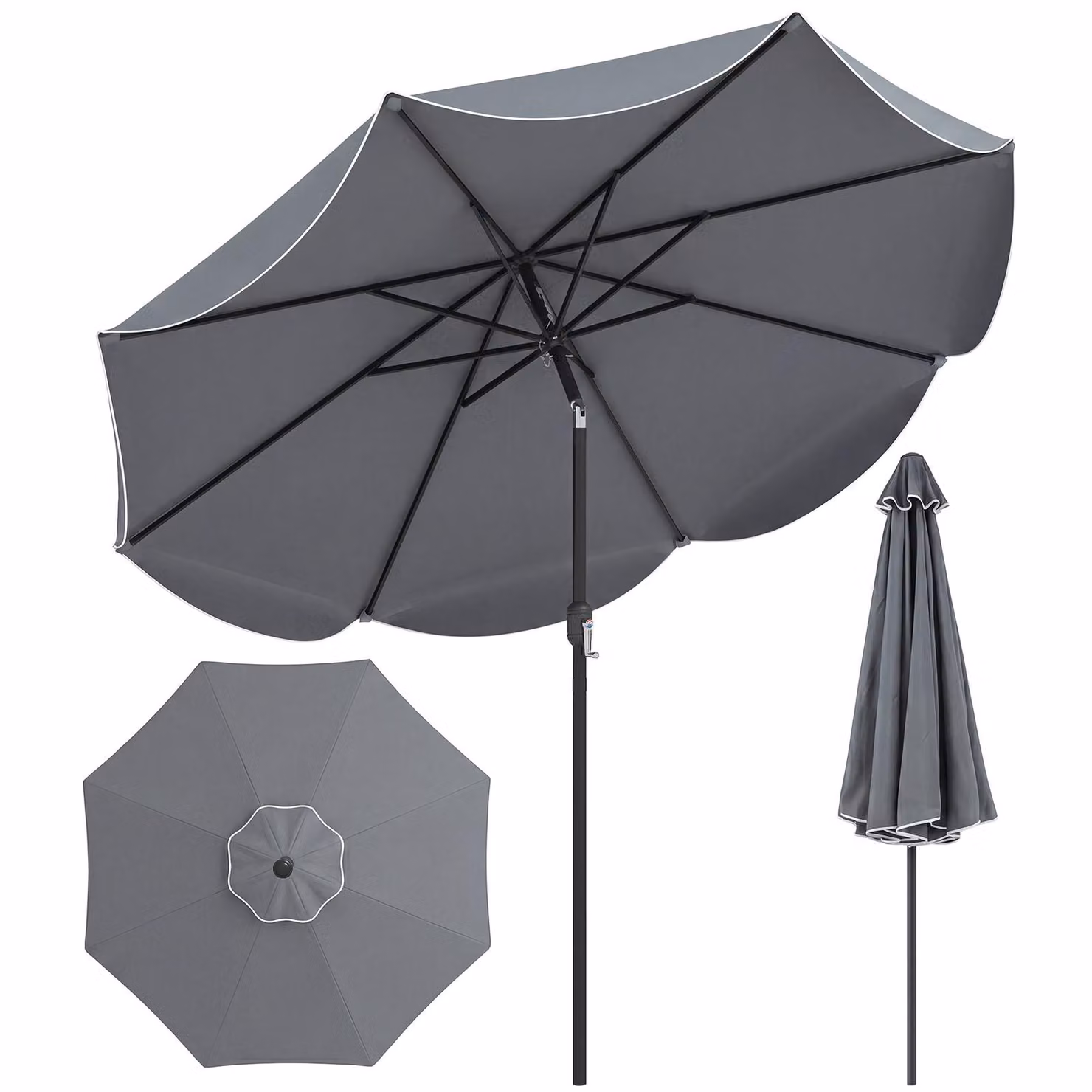 Ombrellone COSTWAY Ø 270 cm, inclinabile di 30° su entrambi i lati, ombrellone da giardino con manovella e balza, ombrellone da balcone, da terrazza, da mercato, grigio
