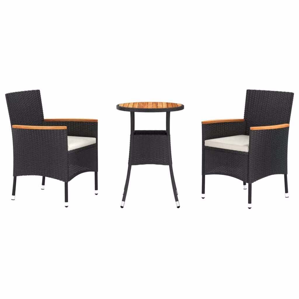 Set Bistrò da Giardino 3 pz con Cuscini in Polyrattan Nero