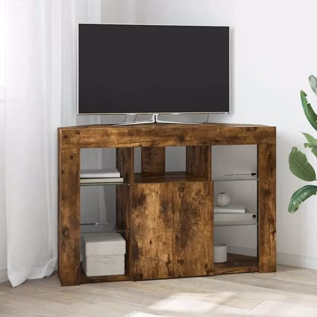 Mobile TV vidaXL con illuminazione LED integrata, design minimalista in legno color rovere, L 105 x P 40 x H 68 cm – 1